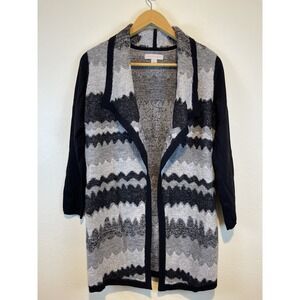 Laura Ashley‎ Woman's Size Small Cardigan Black Gray Aztech Color Block Print